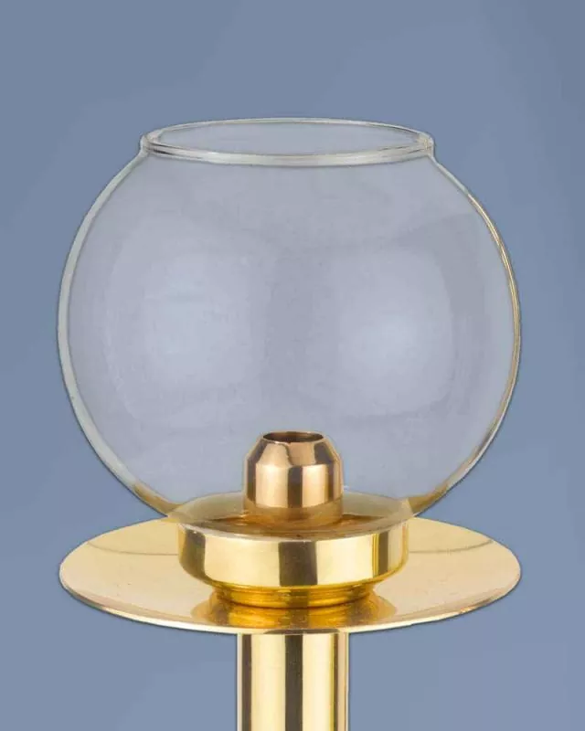 Flambeaux mit Glas, 40 cm hoch, Messing poliert