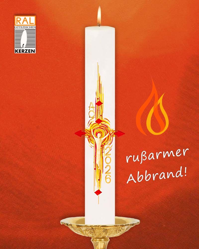 Osterkerze 800 x 80 mm A+O Flammenkreuz mit Nägel