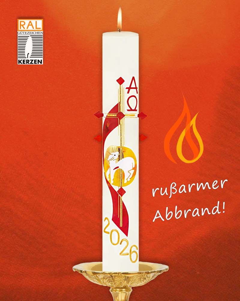 Osterkerze 800 x 80 mm Lamm Goldkreuz & Nägel