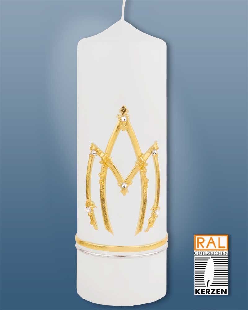 Marienkerze 225 x 70 mm mit goldenem Marienzeichen