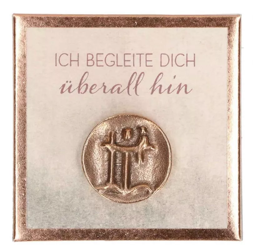 Christophorus-Plakette 2 cm "Ich begleite dich" Bronze