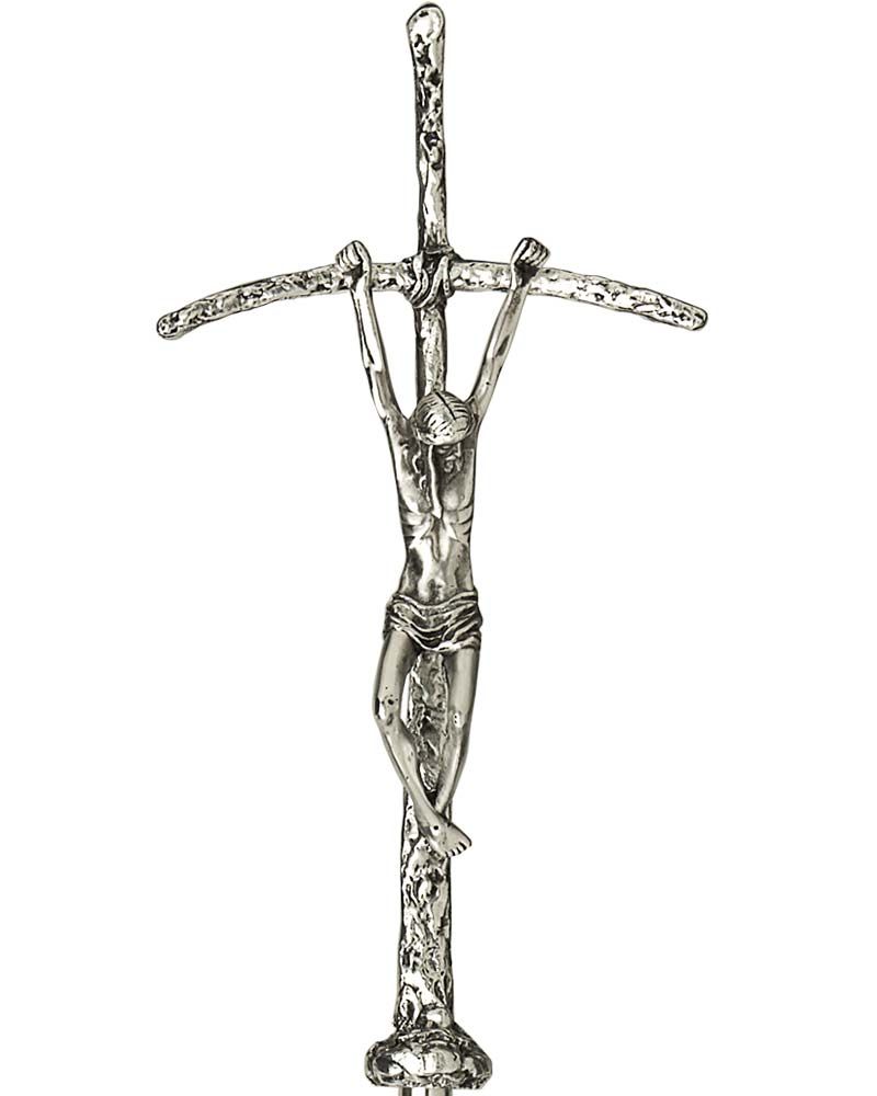 Vortragekreuz 22 x 44 cm mit Stange "Papstkreuz" versilbert