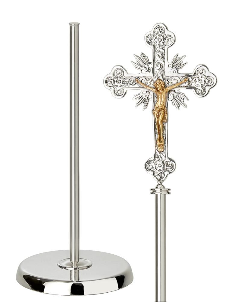 Vortragekreuz 23 x 34 cm barock versilbert, poliert