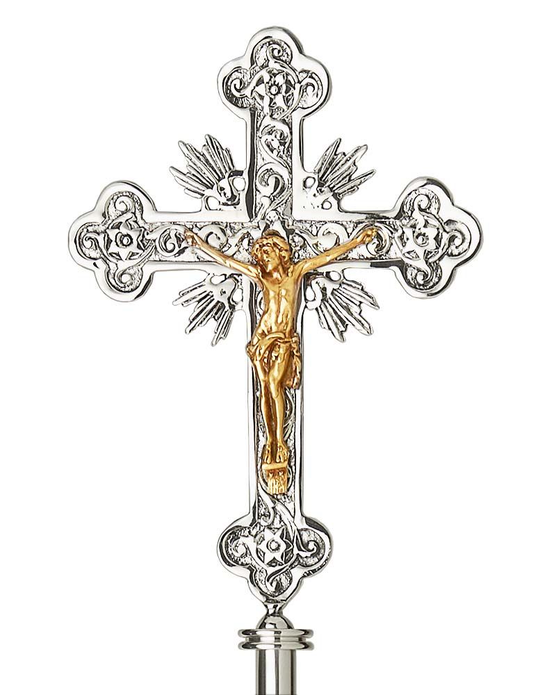 Vortragekreuz 23 x 34 cm barock versilbert, poliert