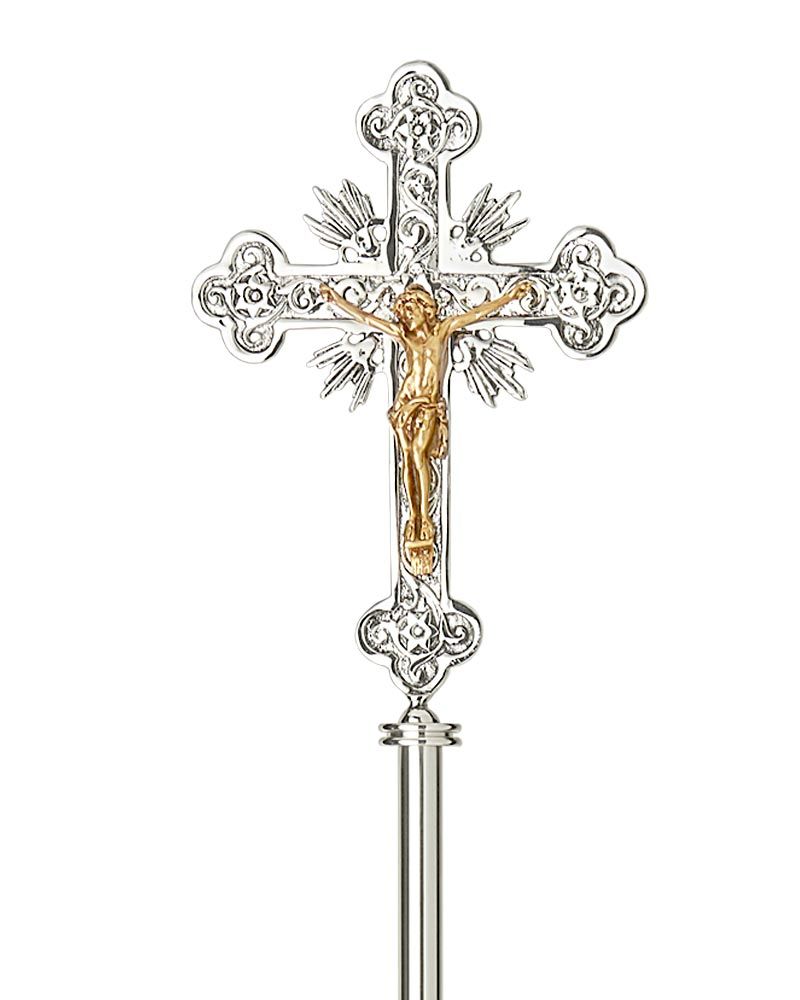 Vortragekreuz 23 x 34 cm barock versilbert, poliert