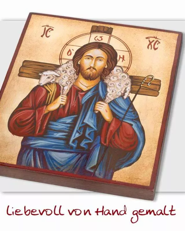 Ikone Guter Hirte 31 x 22 cm Christus mit Lamm handgemalt