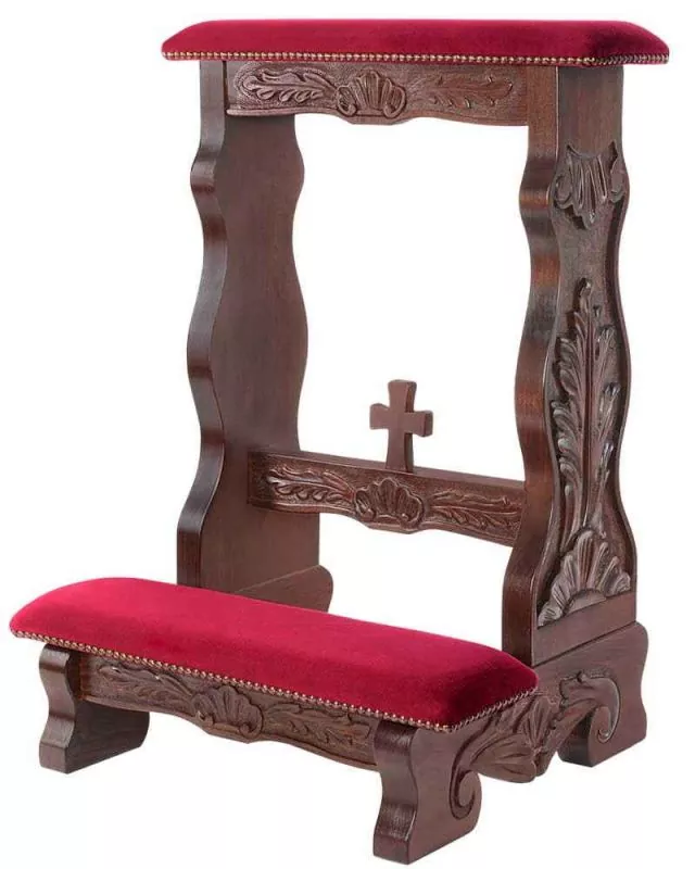 Betstuhl 70 cm breit, braun barock geschnitzt, Samt