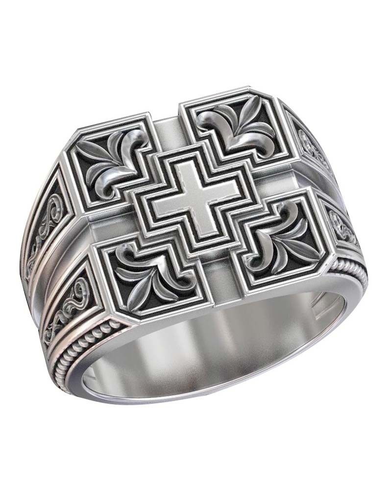 Ring, 4 Lilien Kreuz 18,5 mm ⌀, versilbert oxidiert Gr. 58