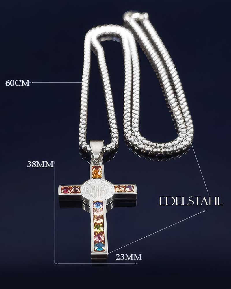 Benediktuskreuz mit Kette 3,5 x 2 cm, Edelstahl