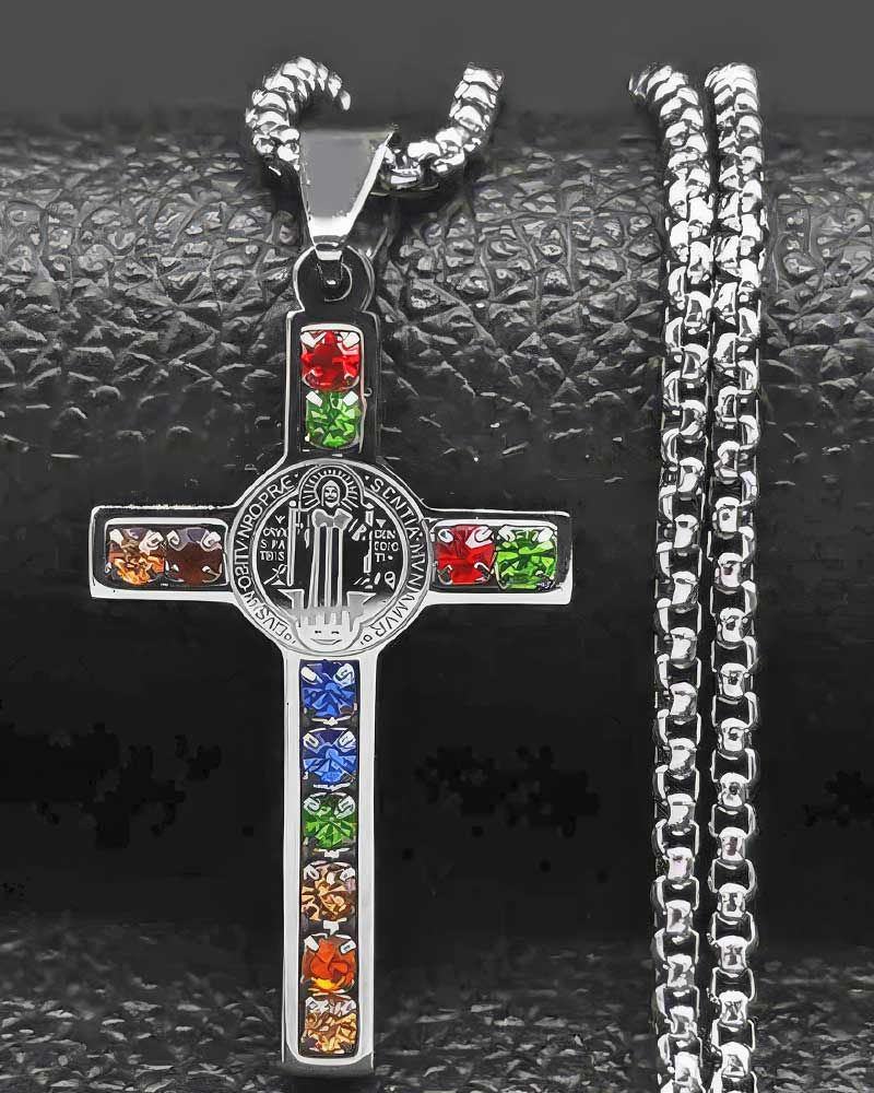 Benediktuskreuz mit Kette 3,5 x 2 cm, Edelstahl