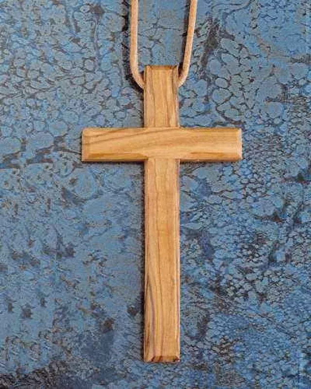 Olivenholzkreuz 10 x 5 cm, mit Lederband natur