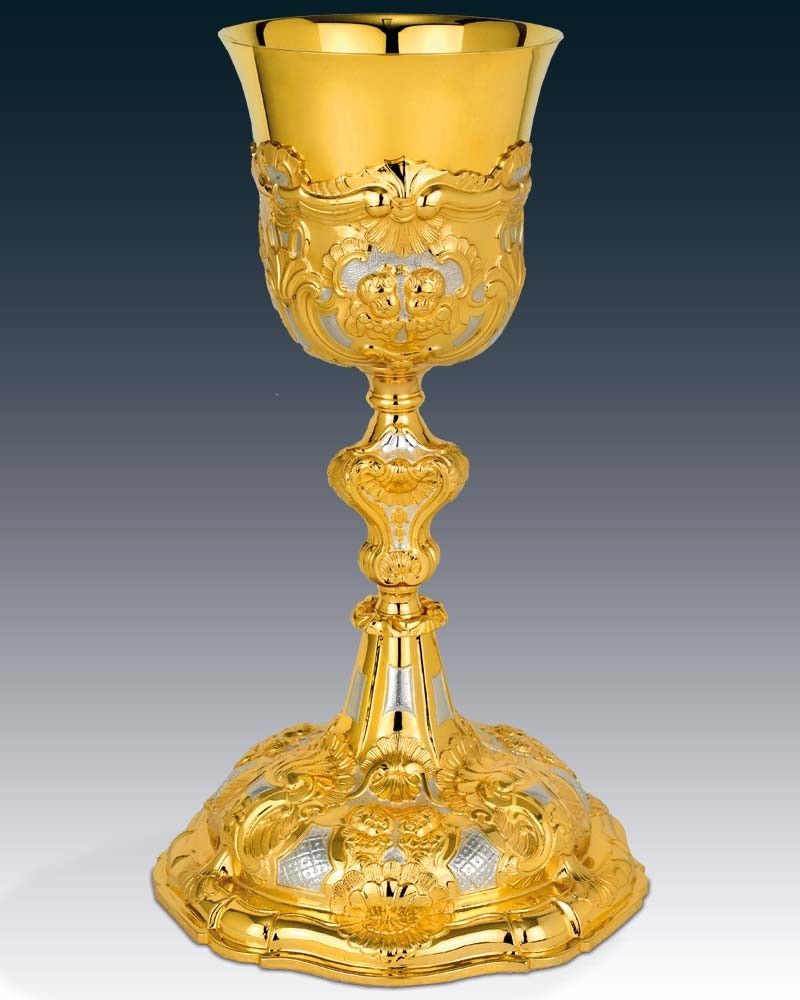 Barockkelch 27 cm hoch vergoldet, zierversilbert Barockkelch 27 cm hoch vergoldet, zierversilbert