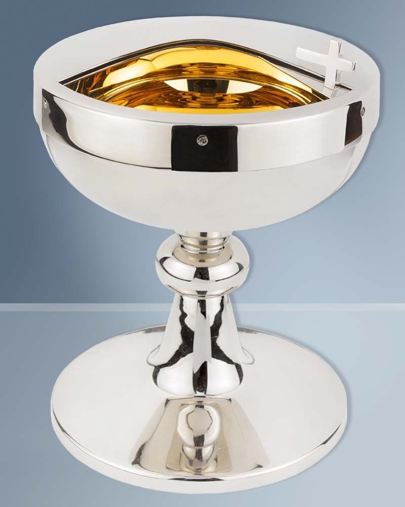 Ziborium Messing vernickelt, innen vergoldet 18 cm