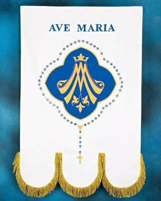 Fahne AVE MARIA weiß Damast 80 x 120 cm