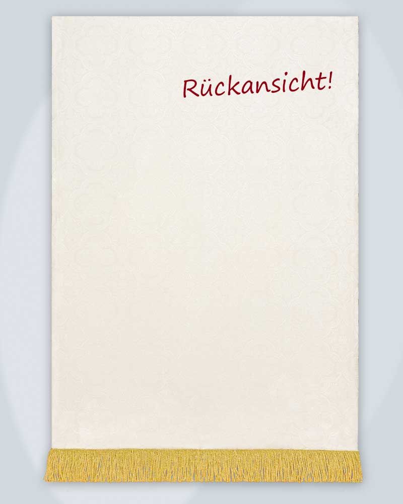 Fahne weiß 70 x 100 cm  IHS mit Goldfransen 100% PE