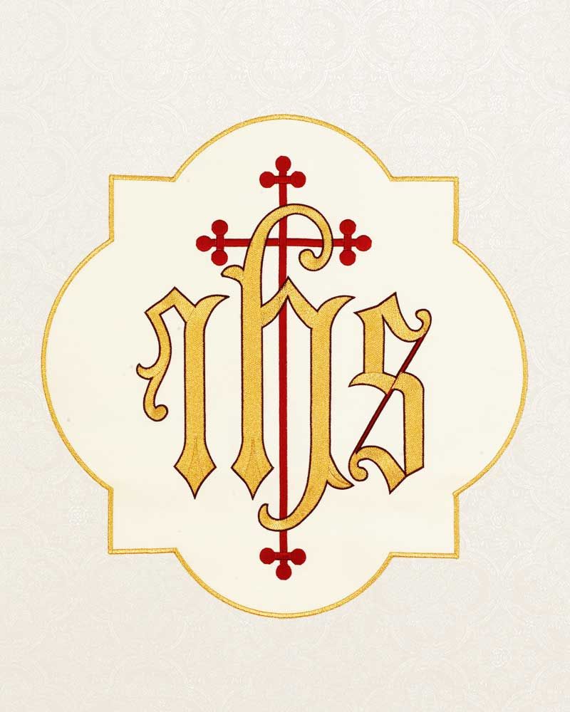 Fahne weiß 70 x 100 cm  IHS mit Goldfransen 100% PE