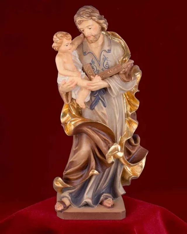 Heiliger Josef mit Kind Holzfigur 30 cm bemalt