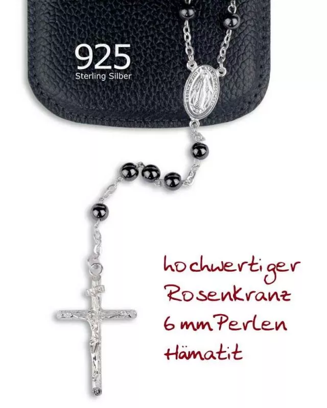 Rosenkranz 925 Sterling Silber Hämatit Perlen 6 mm Ø