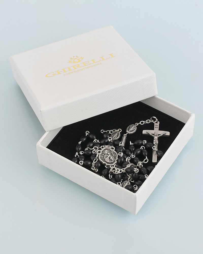 Rosenkranz Hl. Josef schwarze Holzperlen 56 cm lang