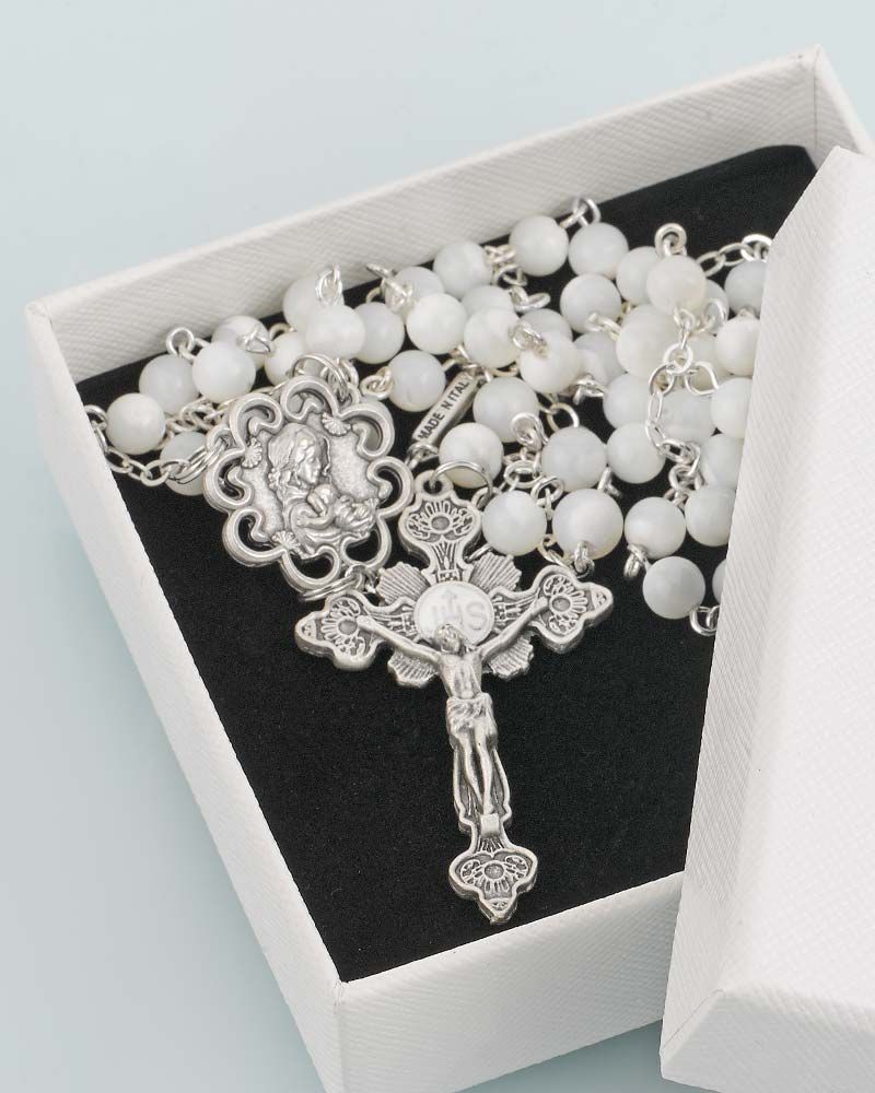 Marienrosenkranz Perlmutt 6 mm Ø antik versilbert