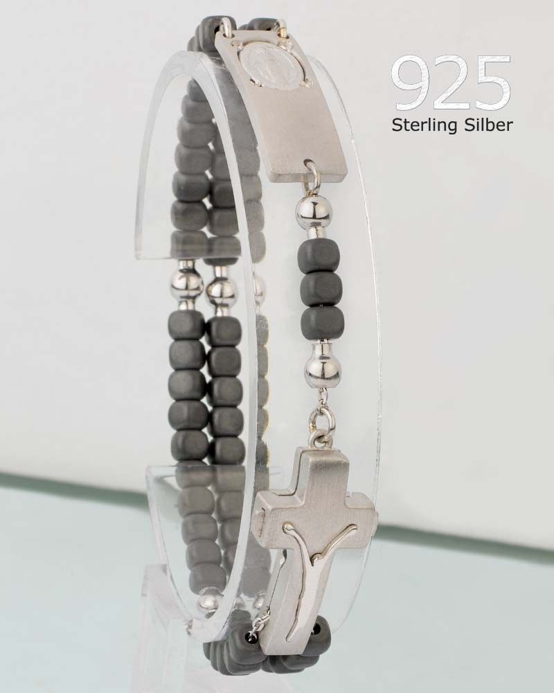 Rosalet viereckige Hämatitperlen matt, Sterling silber