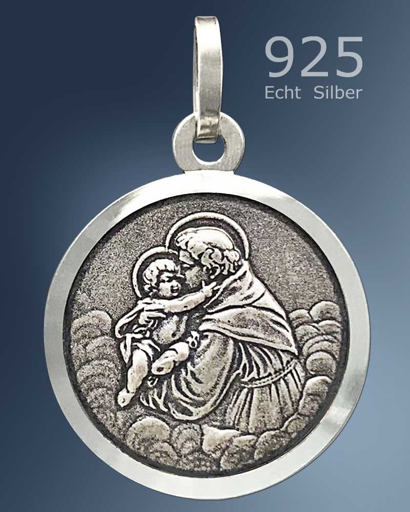 Medaille Hl. Antonius 16 mm Ø 925 Sterling Silber