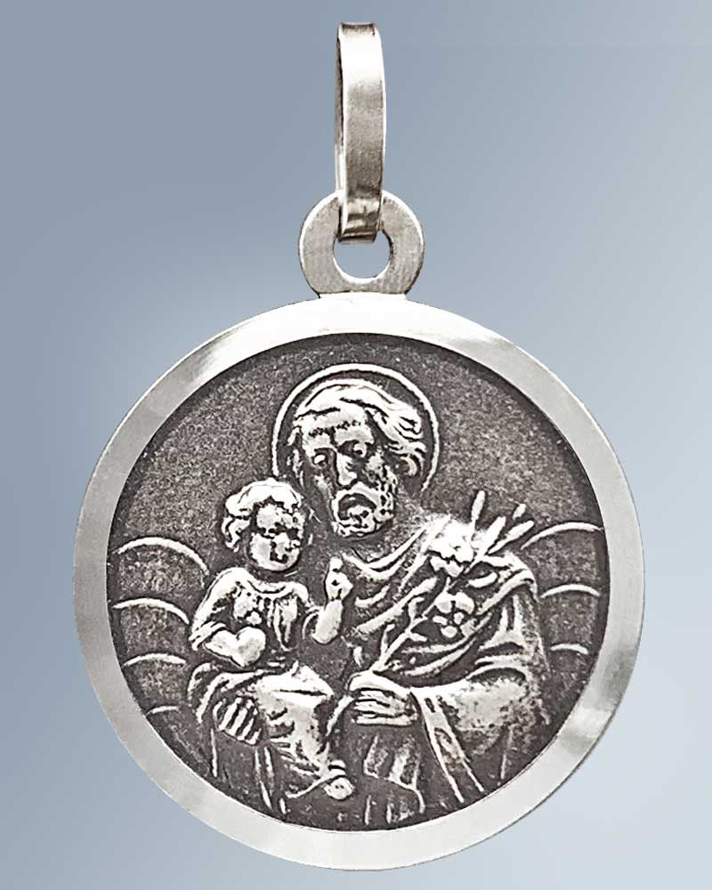 Medaille Hl. Josef 16 mm Ø 925 Sterling Silber