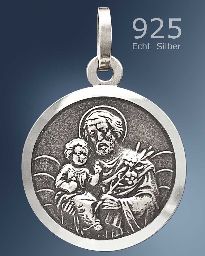 Medaille Hl. Josef 16 mm Ø 925 Sterling Silber