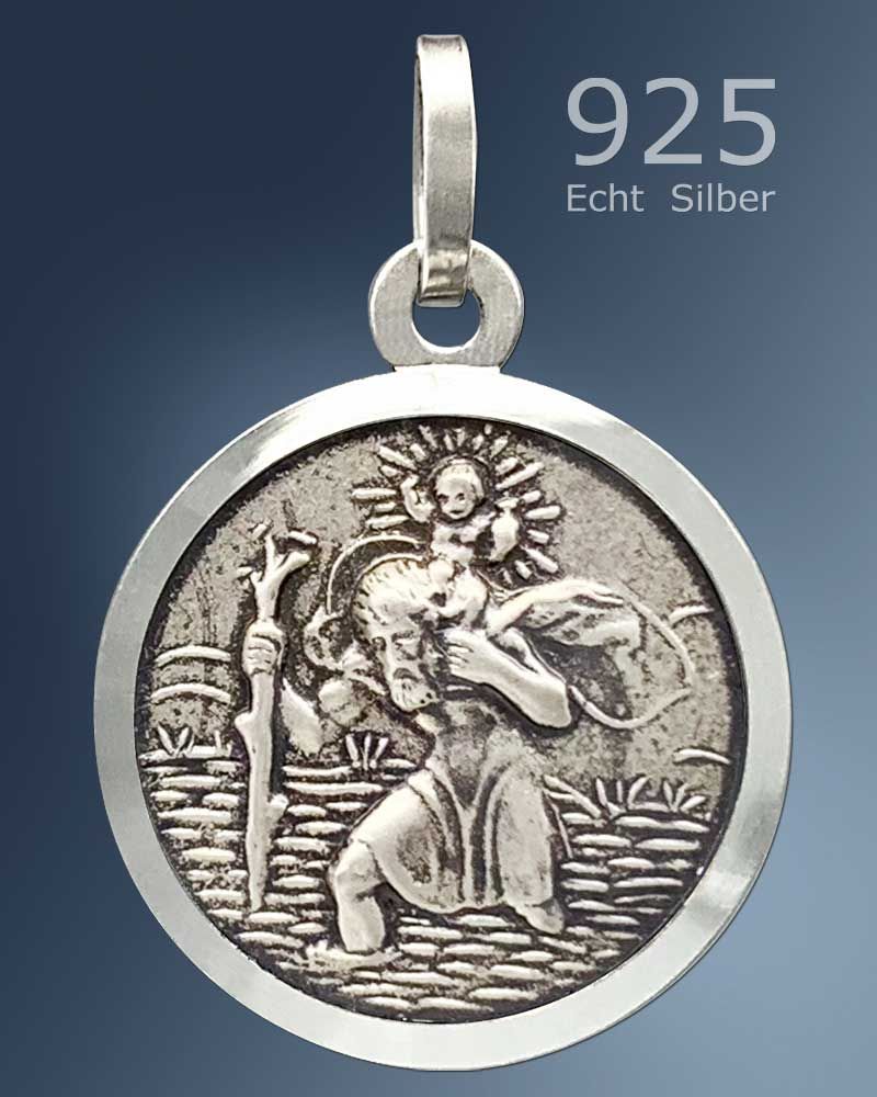 Medaille hl. Christopherus 16 mm Ø 925 Sterling Silber