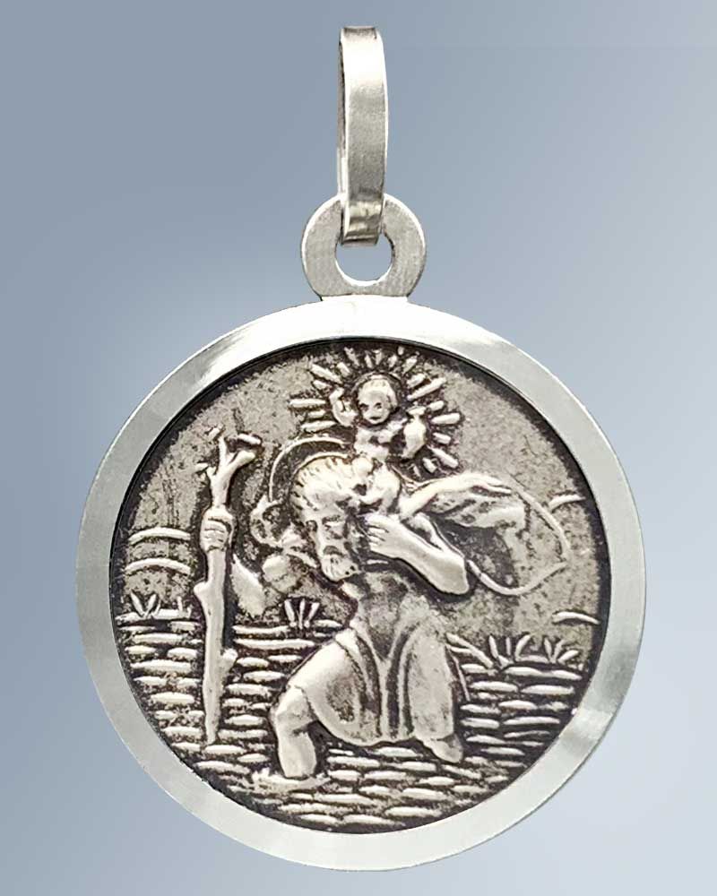 Medaille hl. Christopherus 16 mm Ø 925 Sterling Silber