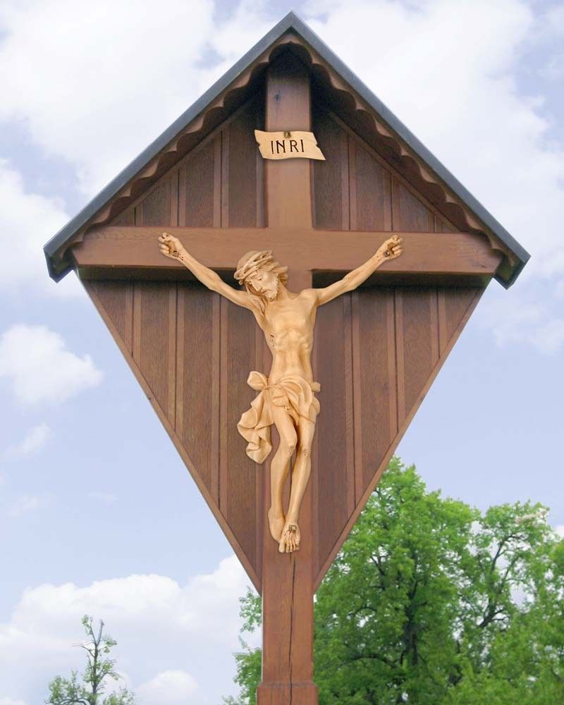 Christuskörper 60 cm, INRI Fiberglas holzton, Außen
