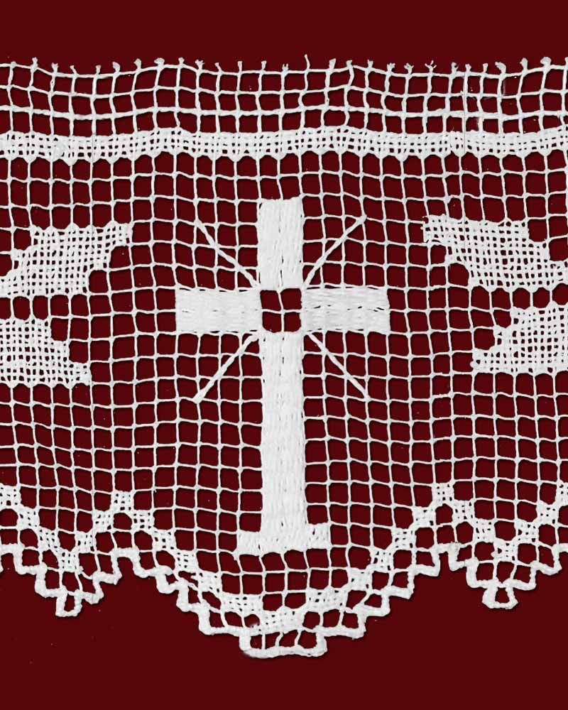 Filetspitze 12 cm breit Leinen Trauben & Kreuz