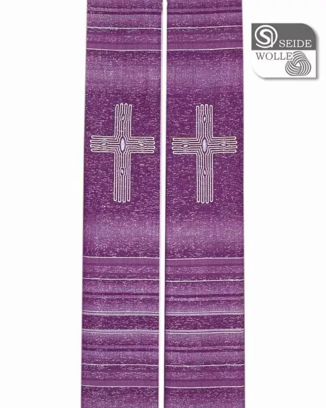Stola violett Wolle & Seide 140 cm Kreuze gestickt