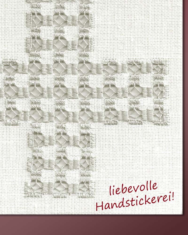 Palla handbestickt Leinen Kreuzmotiv grau, 18 x 18 cm