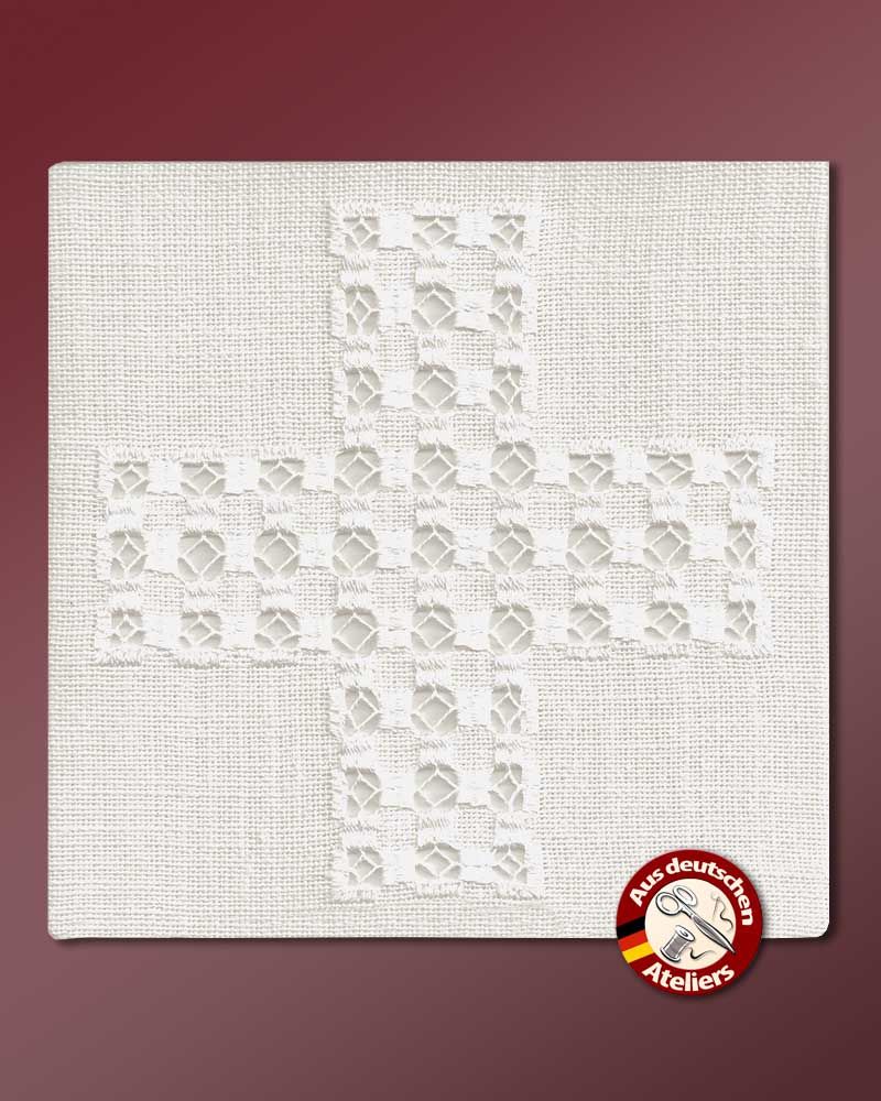 Palla 18 x 18 cm Leinen handbestickt Kreuzmotiv beige