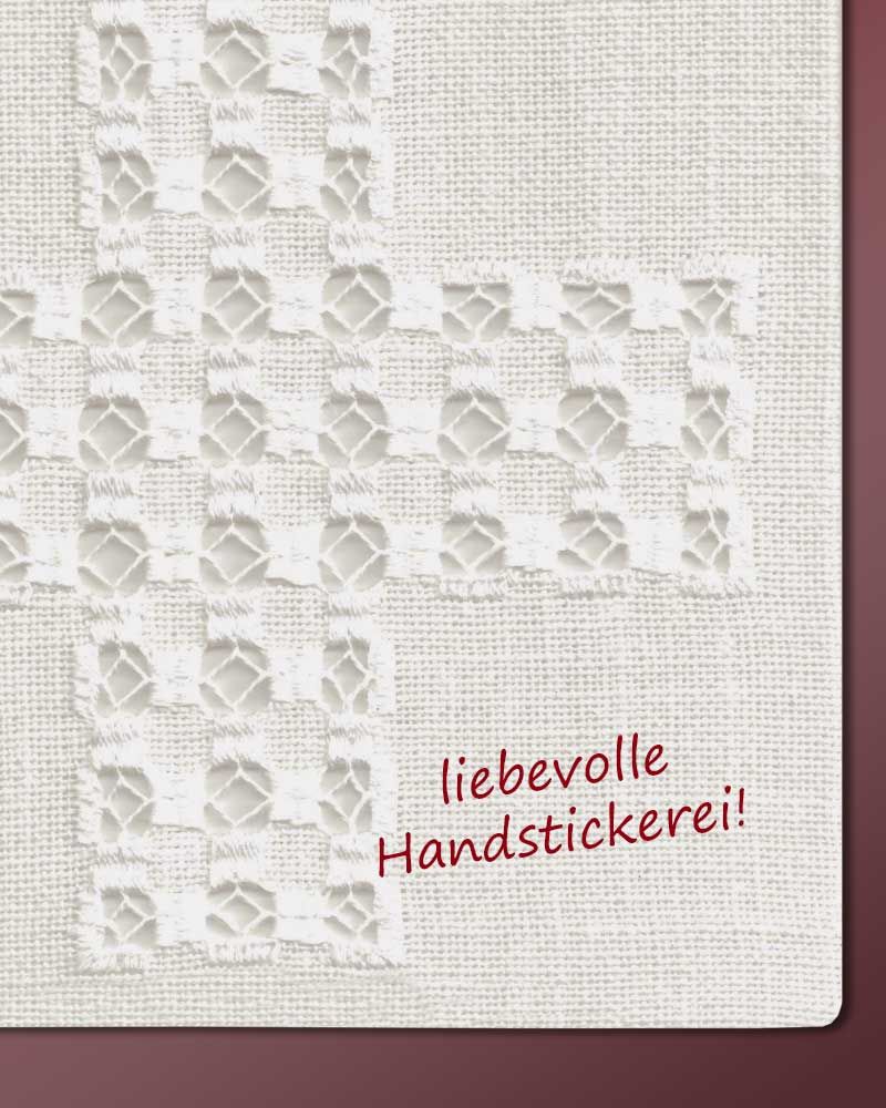 Palla 18 x 18 cm Leinen handbestickt Kreuzmotiv beige