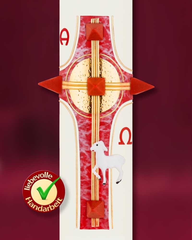 Osterkerze 400 x 60 mm RAL Kreuz & Nägel in gold A + O