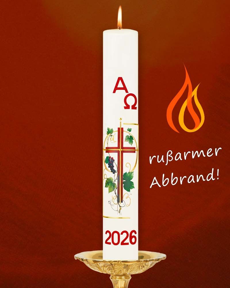 Osterkerze 800 x 80 mm " Kreuz mit Weinrebe "