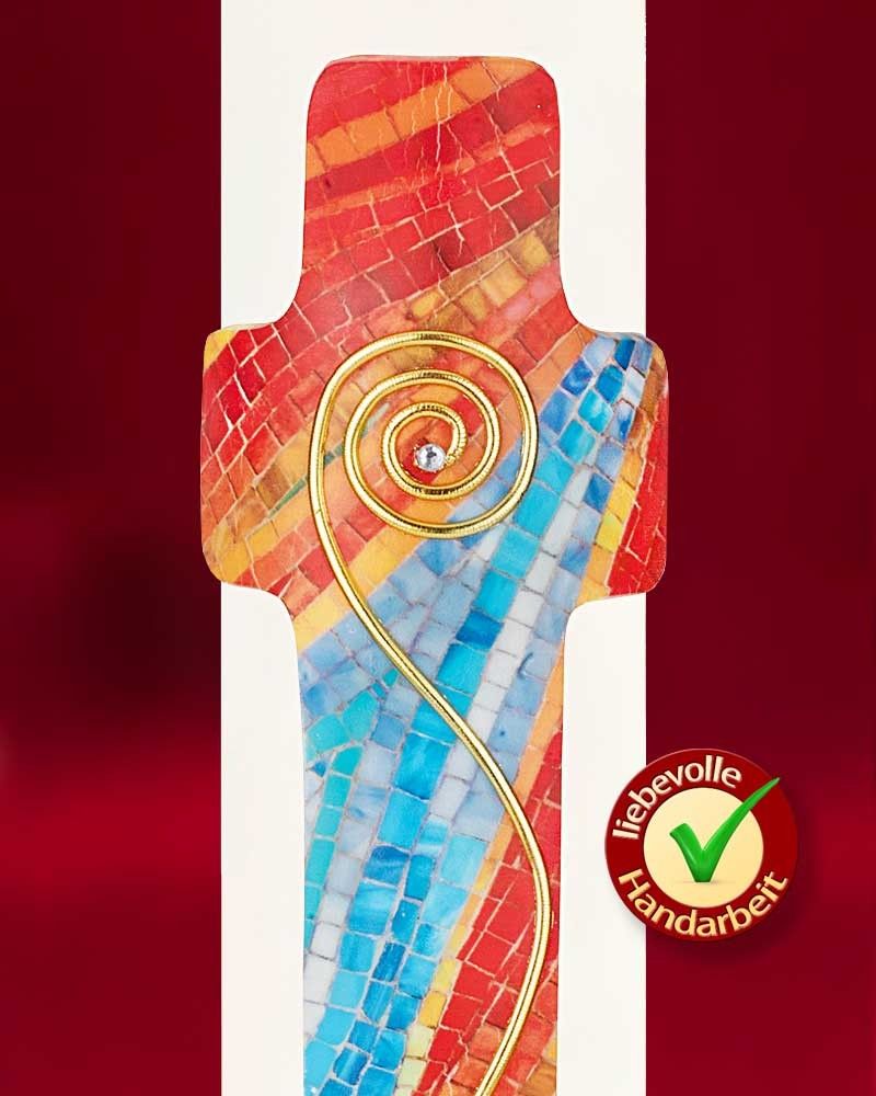 Osterkerze 225 x 70  mm A+O Tischkerze Mosaikkreuz