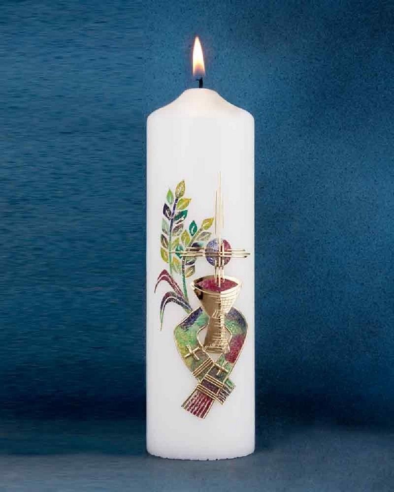 Priesterkerze mit Sakramenten Kelch und Hostie