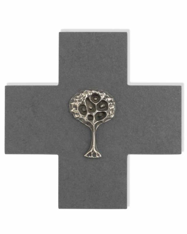 Schieferkreuz 14 x 14 cm mit Lebensbaumplakette
