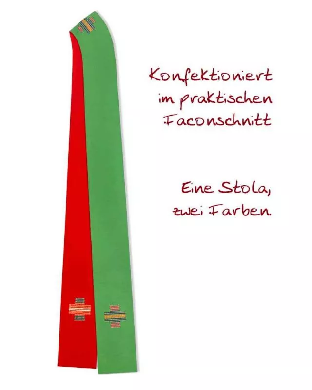 Doppelstola rot & grün 140 cm mit gestickten Kreuzen