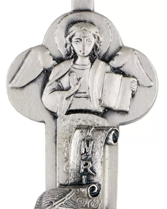 Kreuz 4 Evangelisten 13,5 cm antik Silber, mit Christusköper
