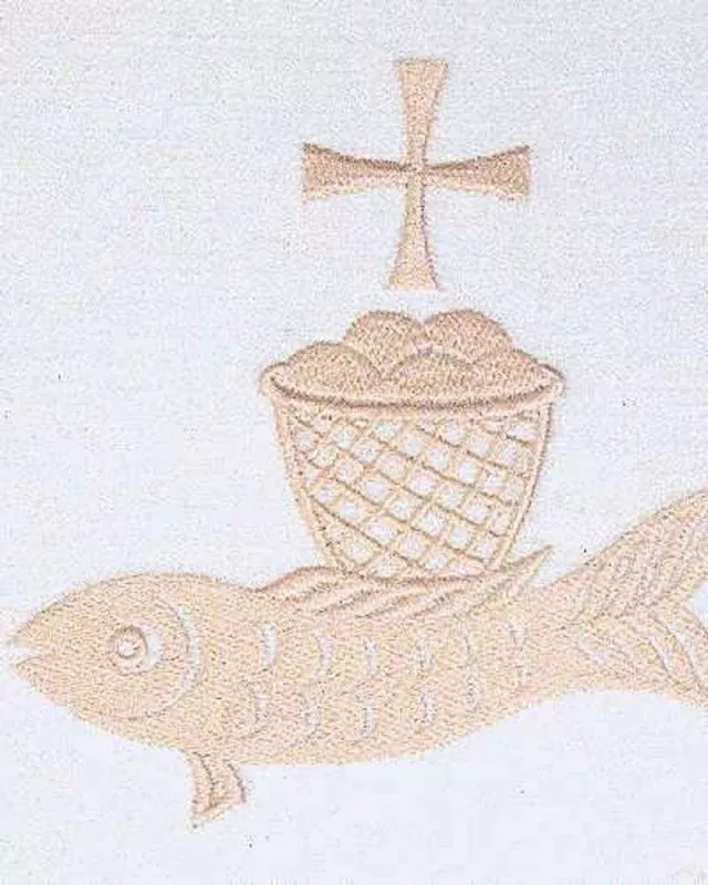 Kelchgarnitur Leinen 3-teilig Fisch gestickt beige