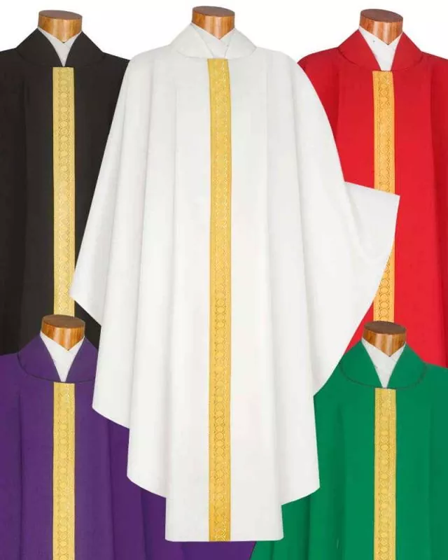 5 Kaseln mit Stola & Bordüre in liturgischen Farben