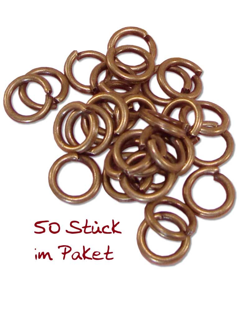 50 Biegeringe für Anhängekreuze bronziert antik 8,8 mm Ø