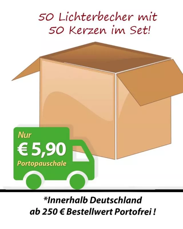 50 Lichterbecher Ostern A+O Kreuzdekor rot mit Kerzen