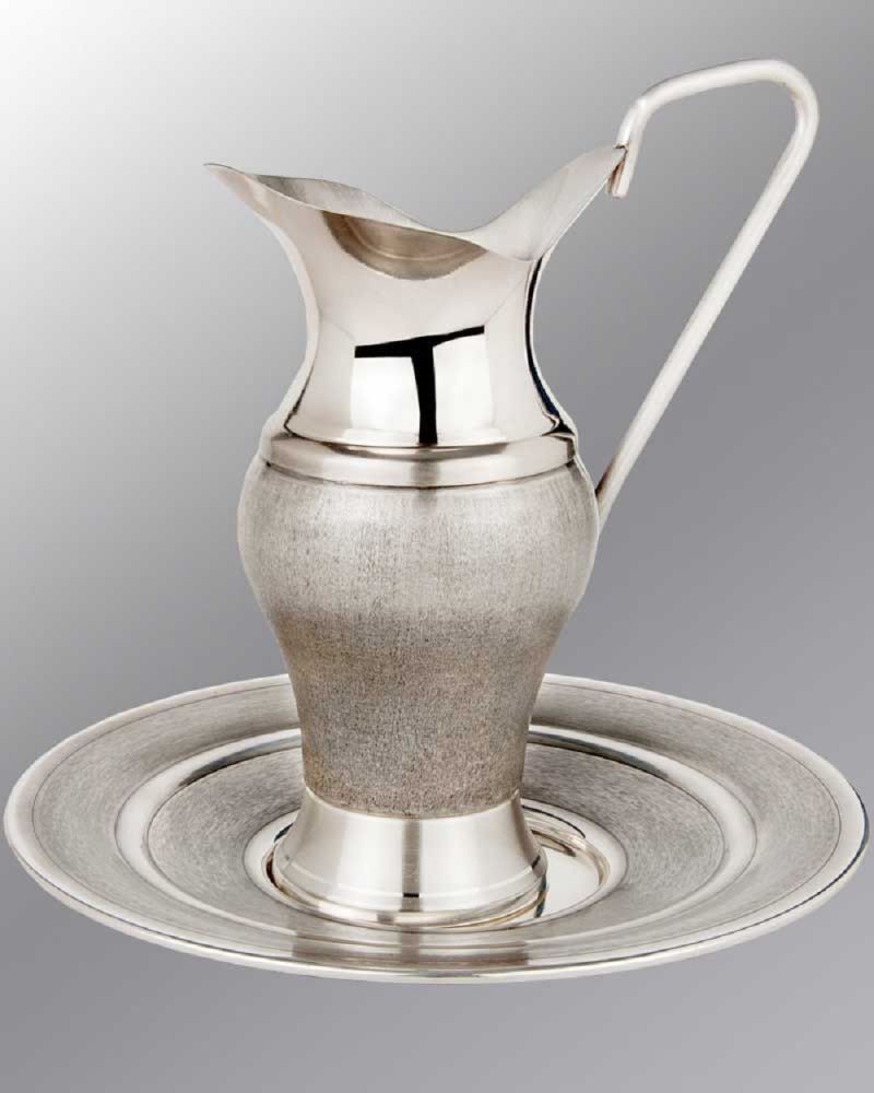 Taufgarnitur versilbert, oxydiert, Kanne 25 cm hoch