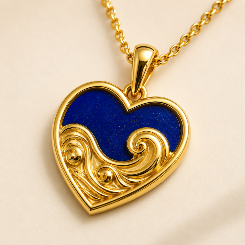 Ahava Herzanhänger Herz, Lapis, Silber vergoldet, Kette