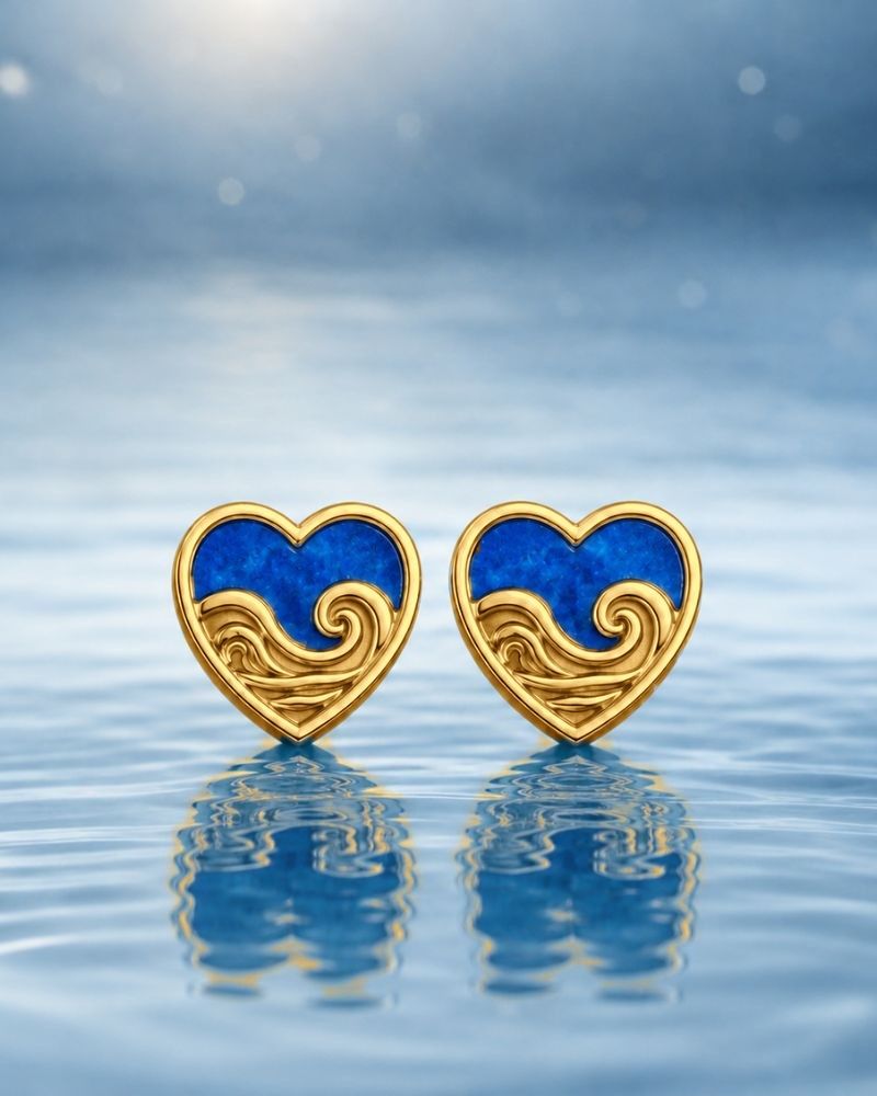Ahava Herz Ohrringe 8x8 mm Lapis Silber vergoldet